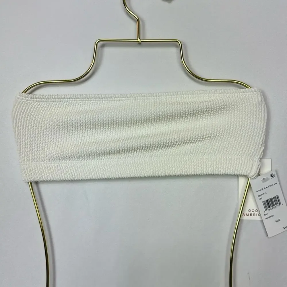 Good American Womens Crinkle Basic‎ Bandeau Bikini Top Ivory Size XS New